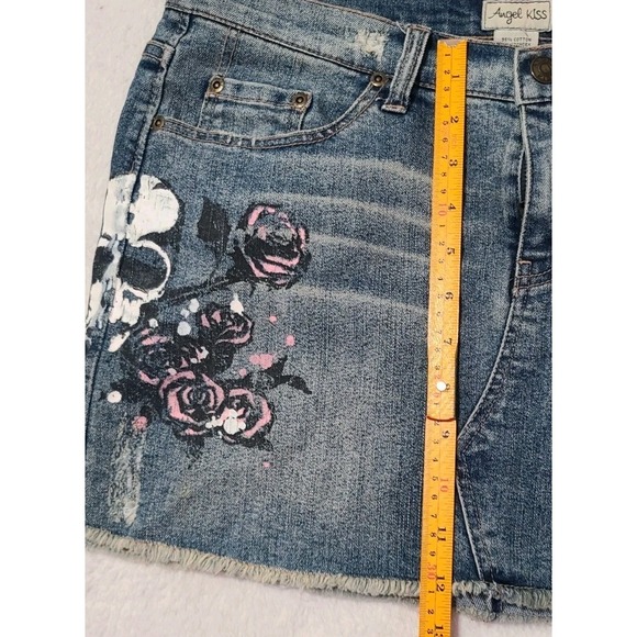 Vintage Angel Kiss Women's Denim Skull Goth Punk‎ Rock Hand Painted Skirt Size 7 - Picture 7 of 7